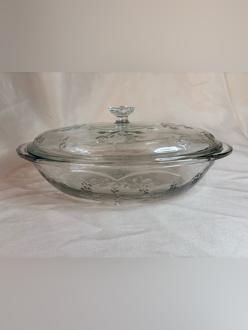 VTG Anchor Hocking Savannah Clear Glass 2 QT Oval Covered Casserole Dish w/Lid